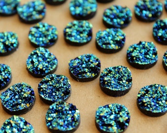 20 pc. Sparkly Turquoise Resin Druzy Style Cabochons 10.5 - 12mm | RES-581