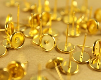 50 pc. 6.5mm Ear Post Blank Cabochon Setting Gold | FI-102