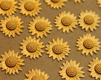 6 pc. Raw Brass Sunflowers: 17mm by 16mm - made in USA | RB-082