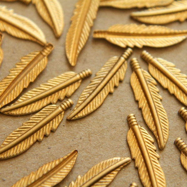 20 pc. Tiny Raw Brass Feathers: 16.5mm by 4.5mm - made in USA | RB-146