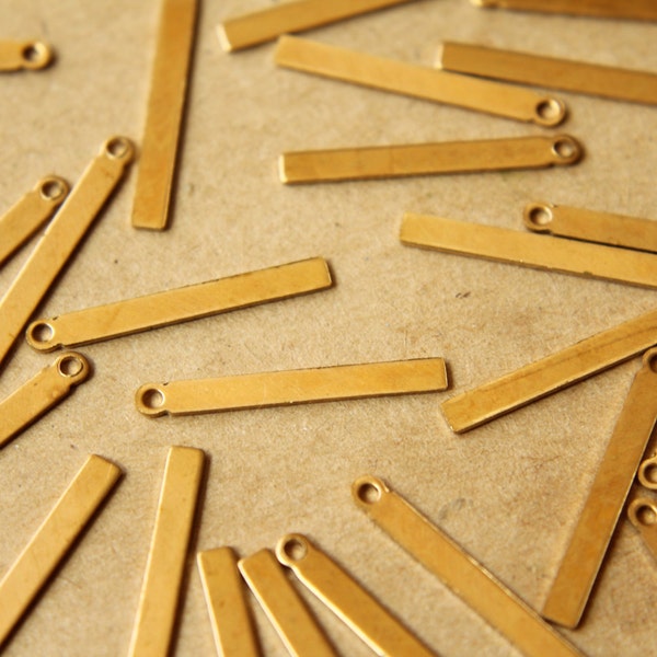 18 pc. Raw Brass Thin Rectangular Drops: 22.5mm by 2.5mm - made in USA - narrow stamping blank blanks, brass bar bars with loop | RB-530