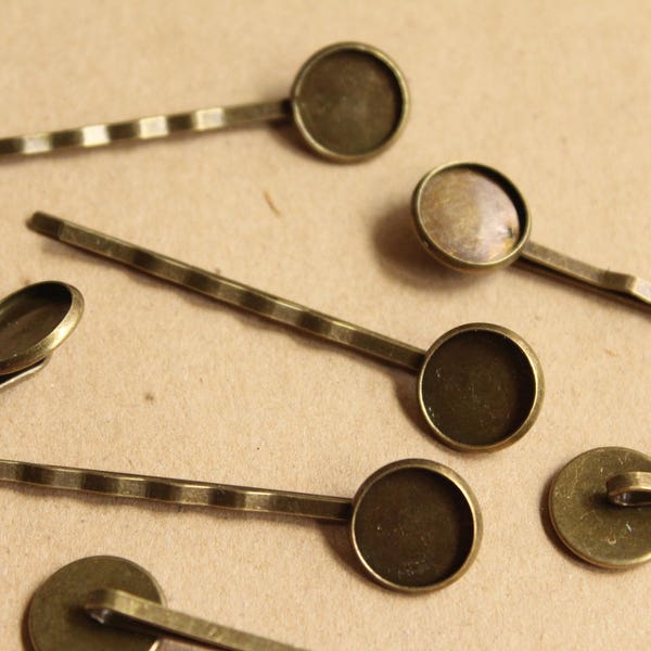 12 pc. Antique Bronze Bobby Pins with 12mm Bezel Setting | FI-381