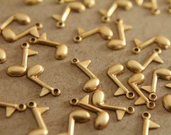 20 pc. Small Raw Brass Music Note Charms: 11mm by 8mm - made in USA Quarter Note | RB-067