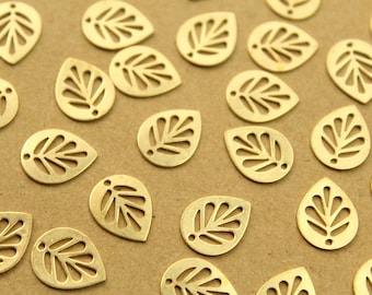 12 pc. Raw Brass Cutout Leaf Charms: 14mm by 11mm | MIS-357