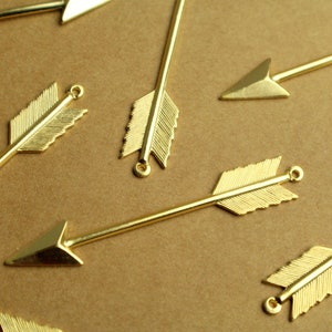 1 pc. Long Gold Plated Brass Arrow Charms: 62mm by 10mm - made in USA | GLD-128
