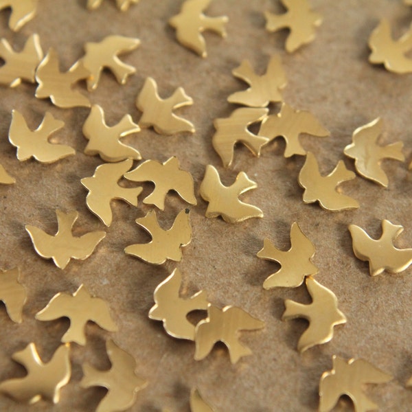 24 pc. Tiny Raw Brass Doves: 8mm by 6mm - made in USA | RB-062