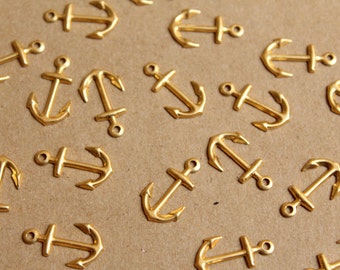 20 pc. Small Raw Brass Anchor Charms: 16mm by 10mm - made in USA | RB-935