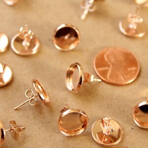 20 pc. 10mm Ear Post Blank Cabochon Setting Rose Gold, Nickel Free FI-300 image 4