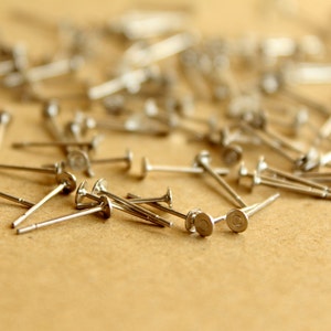 100 pc. Silver Plated Earring Posts, 3mm pad FI-221-2 image 1