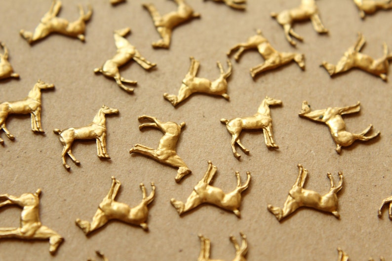 2 pc. Raw Brass Tiny Standing Horse Stampings: 14mm by 13mm made in USA RB-581 image 1