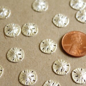 8 pc. Tiny Silver Plated Brass Sand Dollars: 11mm by 11mm made in USA SI-084 image 4