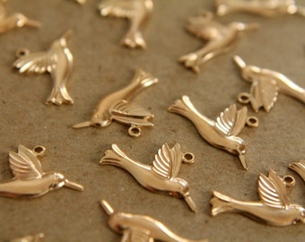 6 pc. Raw Brass Hummingbird Charms: 18mm by 10mm - made in USA | RB-130