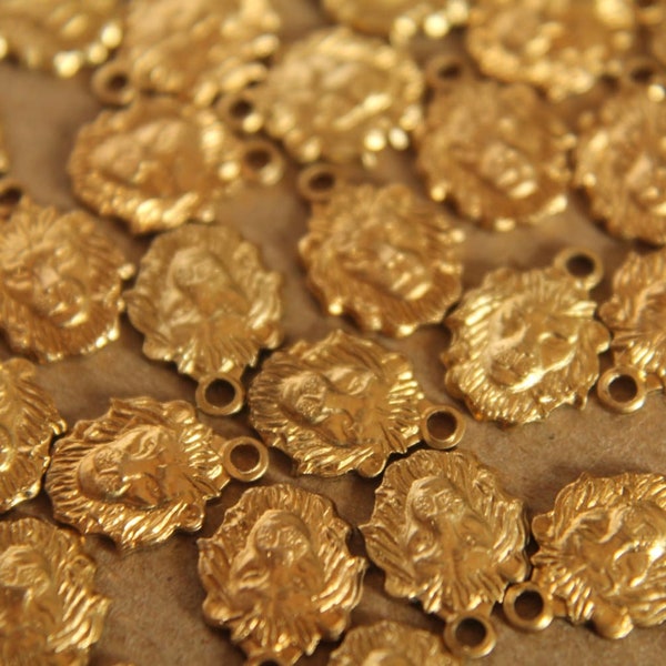 10 pc. Small Raw Brass Lion Head Charms: 8mm by 10mm - made in USA | RB-046