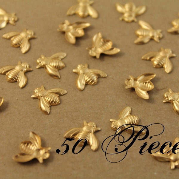 50 pc. Medium Raw Brass Bees: 12mm by 10.5mm - made in USA | RB-026-5