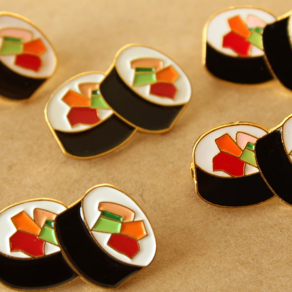 1 pc. Sushi California Rolls Brooch Pin, 26.5mm x 17mm Japan Japanese Food Rice Fish  | MIS-327*