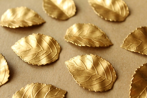2 pc. Raw Brass Veined Leaves: 35mm by 24mm - made in USA | RB-698