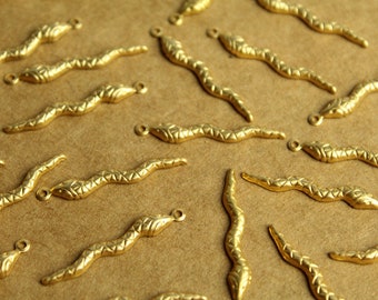 20 pc. Raw Brass Snake Charms: 28mm by 4mm - made in USA | RB-1282