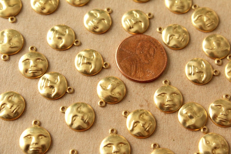 20 pc. Raw Brass Moon Face Charms: 12mm x 10.5mm made in USA RB-1405 image 4