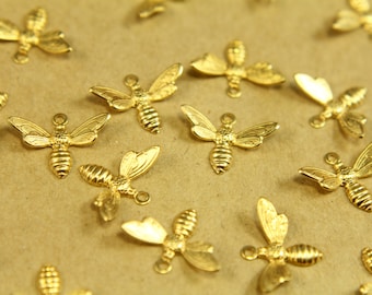12 pc. Medium Raw Brass Flying Bees with Loop: 17mm by 13mm - made in USA | RB-368