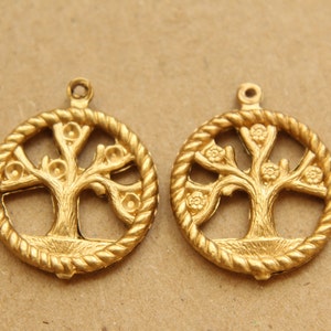 3 pc. Raw Brass Double Sided Tree of Life Charms: 24mm by 20mm - made in USA | RB-852