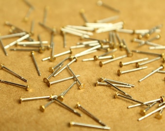 100 pc. Stainless steel earring posts with raw brass pads, 2mm pad | FI-597