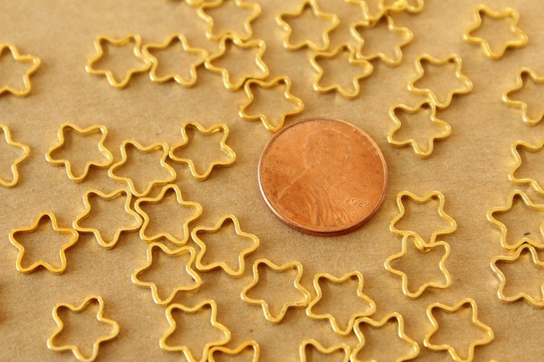 50 pc. Gold Plated Star Links: 9-10 mm in diameter FI-126 image 3