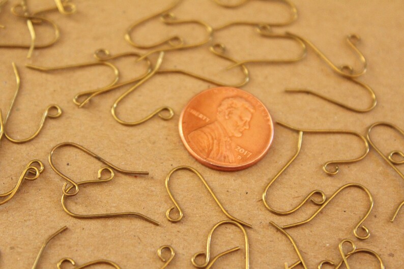 50 pc. Raw Brass Earring Hooks Simple Earwires Unplated Brass 18.5mm FI-443 image 3