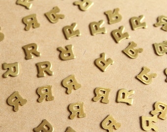 6 pc. Tiny Raw Brass Letter R Stampings - 5.5mm by 5.5mm - made in USA | RB-1174
