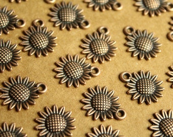 20 pc. Antique Copper Sunflower Charms, 18.6mm by 15mm by 2.5mm | MIS-282