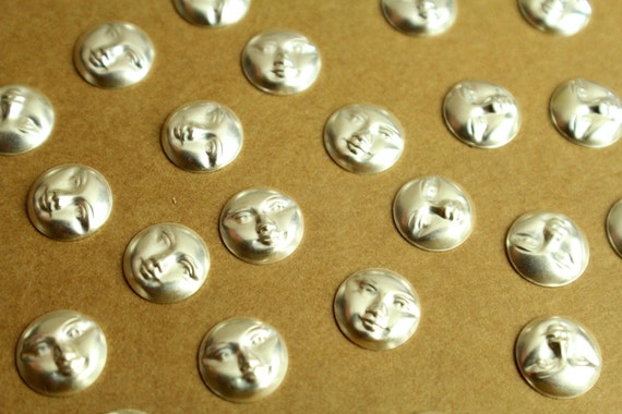 14 pc. Silver Plated Brass Moon Face Stampings: 11mm in diameter - made in USA | SI-341