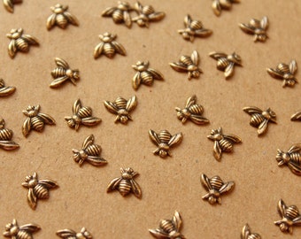 12 pc. Tiny Antique Brass Plated Bees: 7mm by 6mm - made in USA | AB-003
