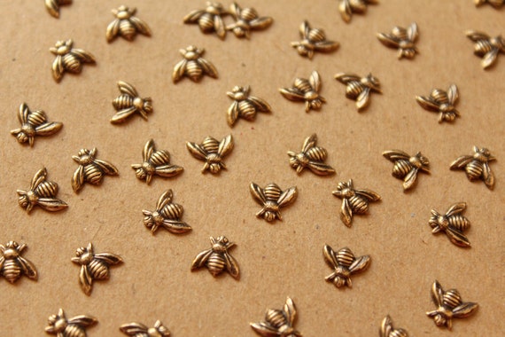 12 pc. Tiny Antique Brass Plated Bees: 7mm by 6mm - made in USA | AB-003
