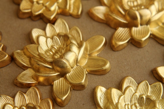1 Pc. Large Raw Brass Lotus Flower: 50mm by 43mm - Made in USA