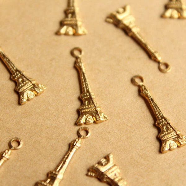 5 pc. Raw Brass Eiffel Tower Charms: 22mm by 8mm - made in USA | RB-804