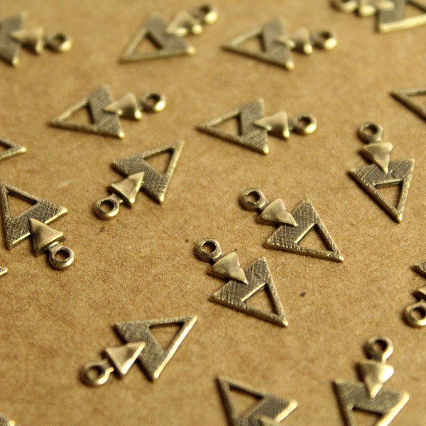 14 pc. Antique Brass Plated Triangle Drops: 12mm by 7mm - made in USA | AB-164