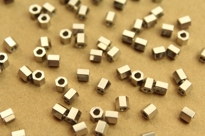 20 pc. Stainless Steel Hexagon Barrel Beads, 4.5mm by 4.5mm FI-026 image 1