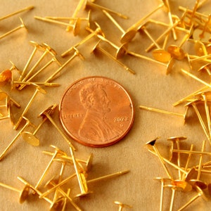 100 pc. Gold Plated Stainless Steel Earring Posts with Raw Brass Pads, 5mm pad FI-665 image 6