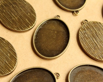 3 pc. Oval Antique Bronze Pendant Bezel Setting, 30mm x 40mm diameter | FI-257