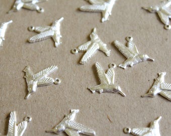 10 pc. Silver Plated Brass Hummingbird Charms: 19mm by 16mm - made in USA | SI-055