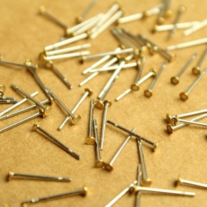 100 pc. Stainless steel earring posts with raw brass pads, 2mm pad FI-597 image 3