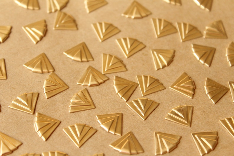 16 pc. Raw Brass Art Deco Fan Stampings: 12mm by 9mm made in USA RB-762 image 1