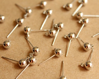 10 pc. Silver plated ball end earring posts, 5mm Ball | FI-050