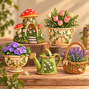 Cottage Garden Miniature Set, 5 STL Files for 3D Printing (Digital Download)