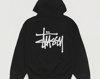 Moletom básico com capuz Stüssy unissex, estilo streetwear, com logo e para uso casual.