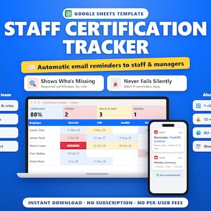 Employee Certification Tracker Pro Google Sheets, Missing Certificate Training Matrix, Expiry Email Reminders, Audit Report, HR Compliance