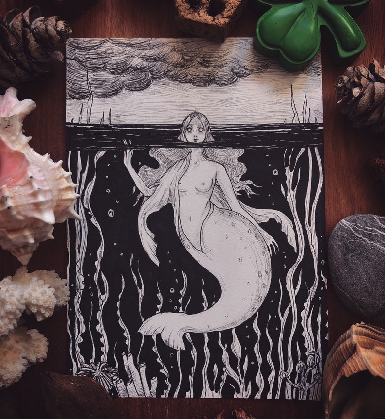 Selkie fine Art Print Mermaid Siren Dark Art Creepy Folk Etsy