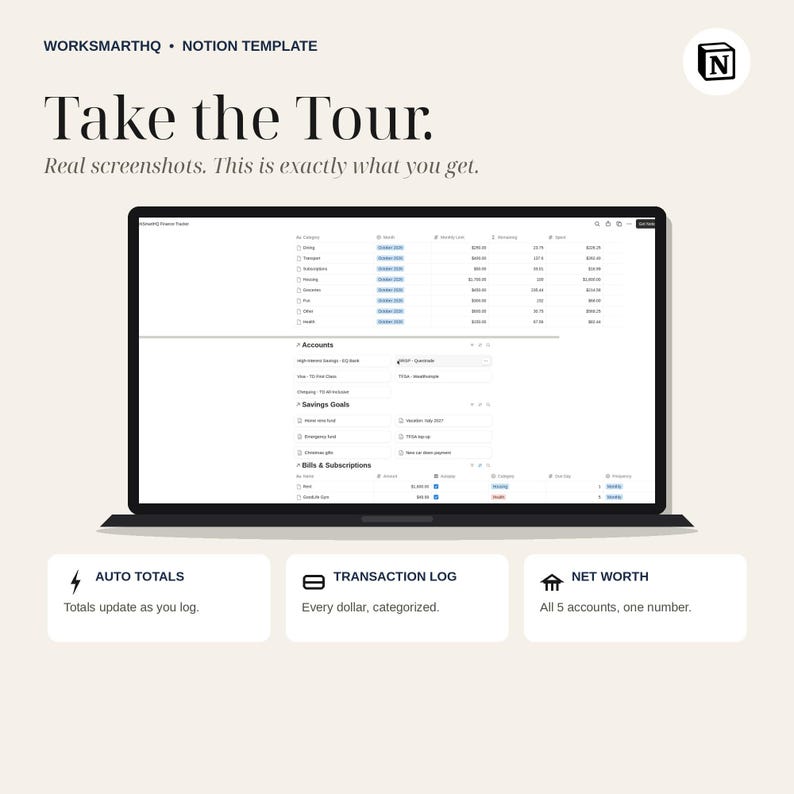 Notion Finance Tracker Template | Budget Planner, Expense Tracker, Savings Goals, Bills Dashboard (Digital Download) image 4