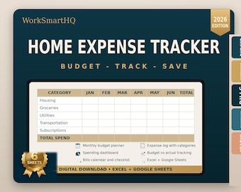 Home Expense Tracker Spreadsheet | Household Budget Planner, Monthly Bills & Spending Organizer | Google Sheets Excel