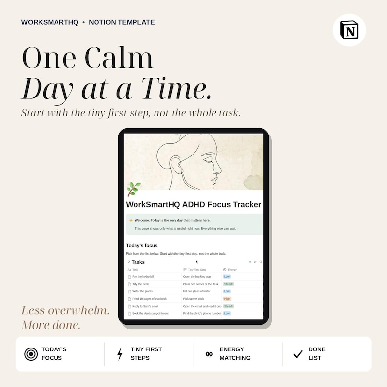 Gentle ADHD Focus Tracker Notion Template | Habit Tracker, Brain Dump, Daily Planner (Digital Download) image 2