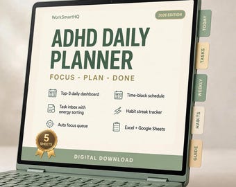 ADHD Daily Planner Spreadsheet | Focus & Task Organizer for Adults, Time Management | Google Sheets